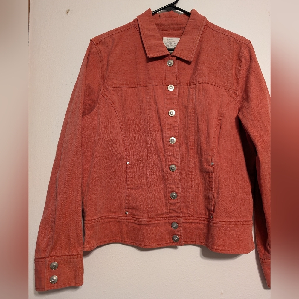 Christopher and banks salmon size large stretch button up jacket